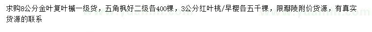 求購金葉復(fù)葉槭、五角楓、紅葉桃等