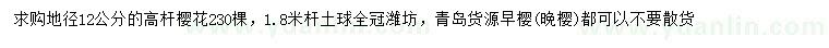 求購地徑12公分高桿櫻花