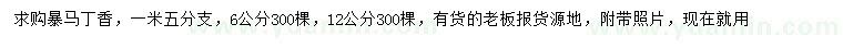 求購6、12公分暴馬丁香