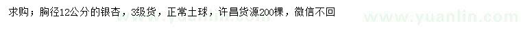 求購胸徑12公分銀杏