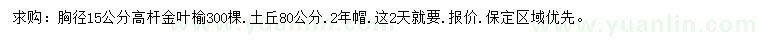 求購(gòu)胸徑15公分高桿金葉榆