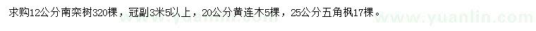 求購南欒、黃連木、五角楓