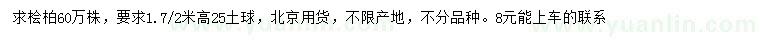 求購高1.7-2米檜柏