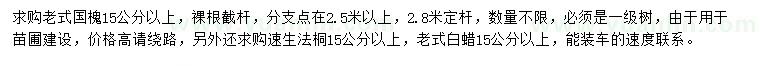 求購老式國槐、速生法桐、老式白蠟