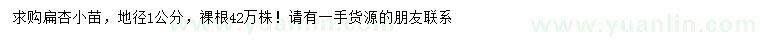 求購地徑1公分扁杏小苗