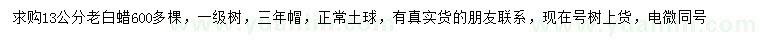 求購13公分老白蠟