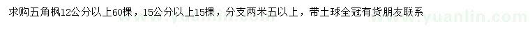 求購12、15公分以上五角楓