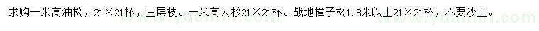 求購油松、云杉、樟子松