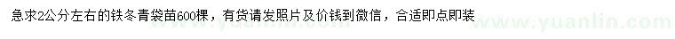 求購2公分左右鐵冬青