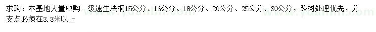 求購15、16、18、20、25、30公分法桐