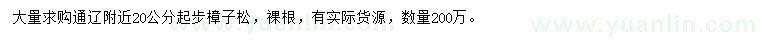 求購(gòu)20公分起步樟子松