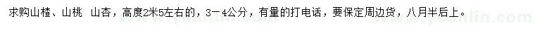 求購山楂、山桃 、山杏