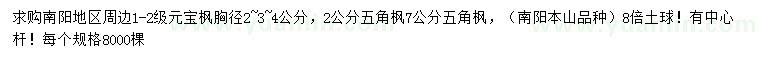 求購胸徑2-3-4公分元寶楓、2、7公分五角楓
