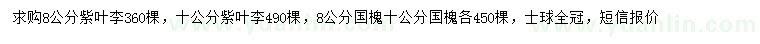 求購8、10公分紫葉李、國槐