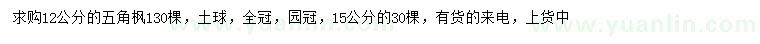 求購12、15公分五角楓