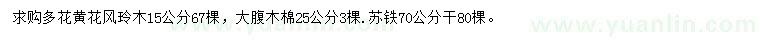 求購多花黃花風(fēng)鈴木、大腹木棉、蘇鐵