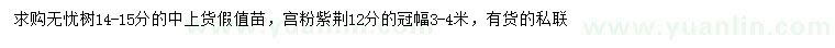 求購14-15分無憂樹、12公分宮粉紫荊