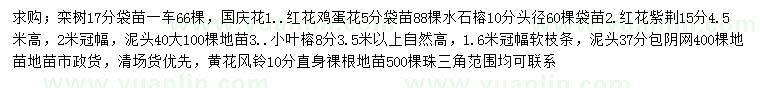 求購(gòu)欒樹、紅花雞蛋花、水石榕等