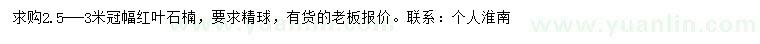求購冠幅2.5-3米紅葉石楠
