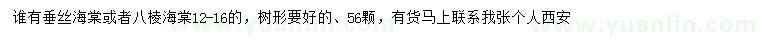 求購(gòu)12-16公分垂絲海棠、八棱海棠