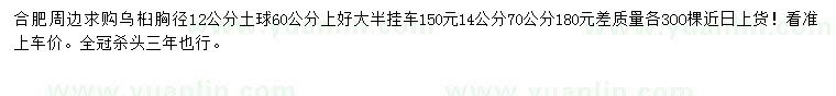 求購胸徑12公分烏桕