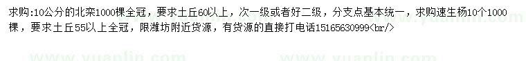 求購10公分北欒、速生楊