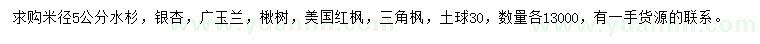 求購水杉、銀杏、廣玉蘭等