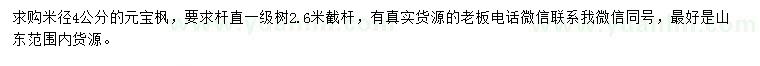 求購米徑4公分元寶楓