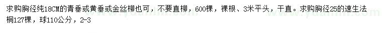求購胸徑18公分青垂/金絲柳、胸徑25公分速生法桐