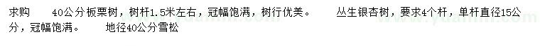 求購(gòu)栗樹、叢生銀杏、雪松