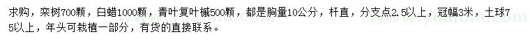求購欒樹、白蠟、青葉復葉槭