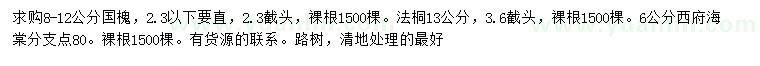 求購國槐、法桐、西府海棠