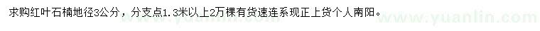 求購地徑3公分紅葉石楠