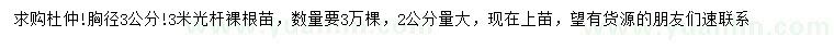 求購胸徑3公分杜仲
