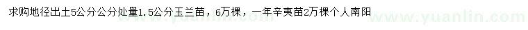 求購(gòu)地徑出土5公分處量1.5公分玉蘭苗