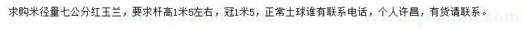 求購米徑量7公分紅玉蘭