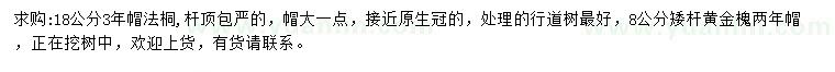 求購18公分法桐、8公分矮桿黃金槐