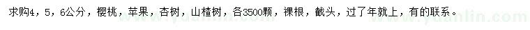 求購(gòu)4、5、6公分櫻桃、蘋果、杏樹等