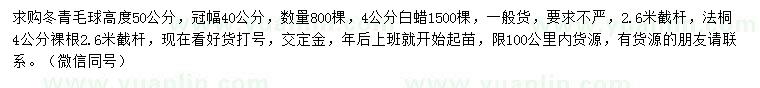 求購冬青球、白蠟、法桐