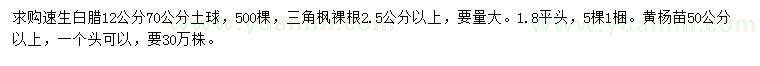 求購(gòu)速生白蠟、三角楓、黃楊