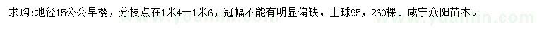 求購(gòu)地徑15公分早櫻