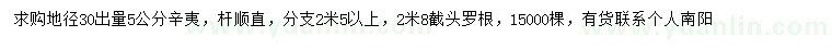 求購地徑30出量5公分辛夷