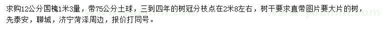 求購胸徑12公分國槐