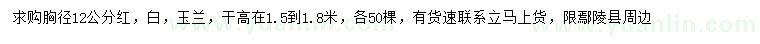 求購(gòu)胸徑12公分紅、白玉蘭