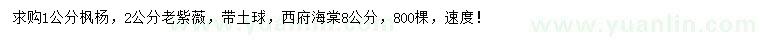 求購楓楊、老紫薇、西府海棠