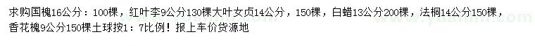 求購國槐、紅葉李、大葉女貞等