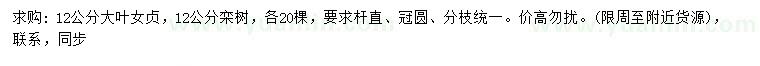 求購12公分大葉女貞、欒樹，
