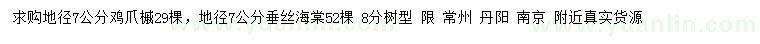 求購地徑7公分雞爪槭、垂絲海棠