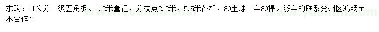 求購1.2米量11公分五角楓
