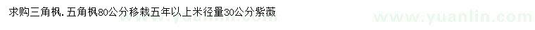 求購三角楓、五角楓、紫薇